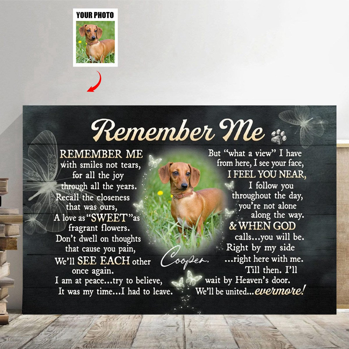 Personalized “Remember Me” Dog Memorial Canvas / Poster - Custom Photo Remembrance