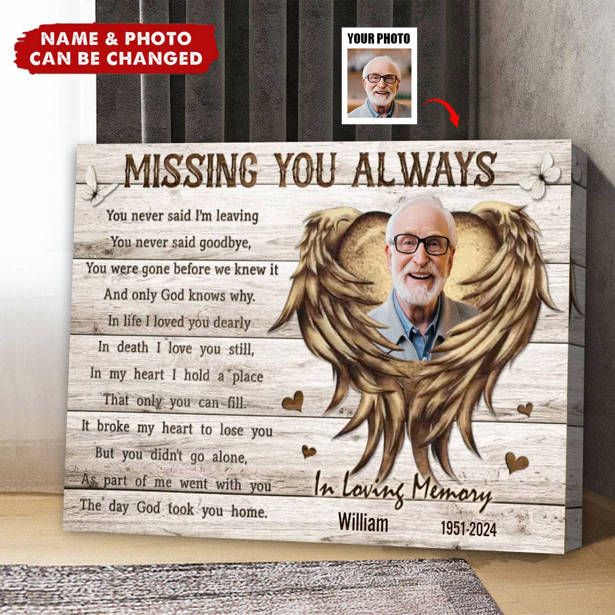Missing You Always - Personalized Photo Canvas / Poster