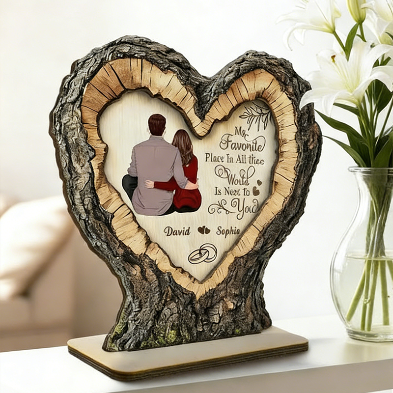 "Favorite Place Next To You" Couple Art - Personalized 2-Layered Wooden Plaque
