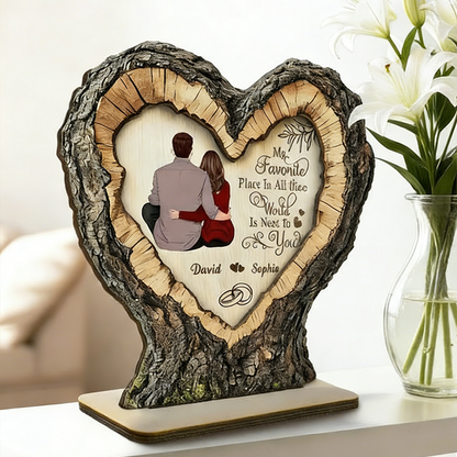 "Favorite Place Next To You" Couple Art - Personalized 2-Layered Wooden Plaque