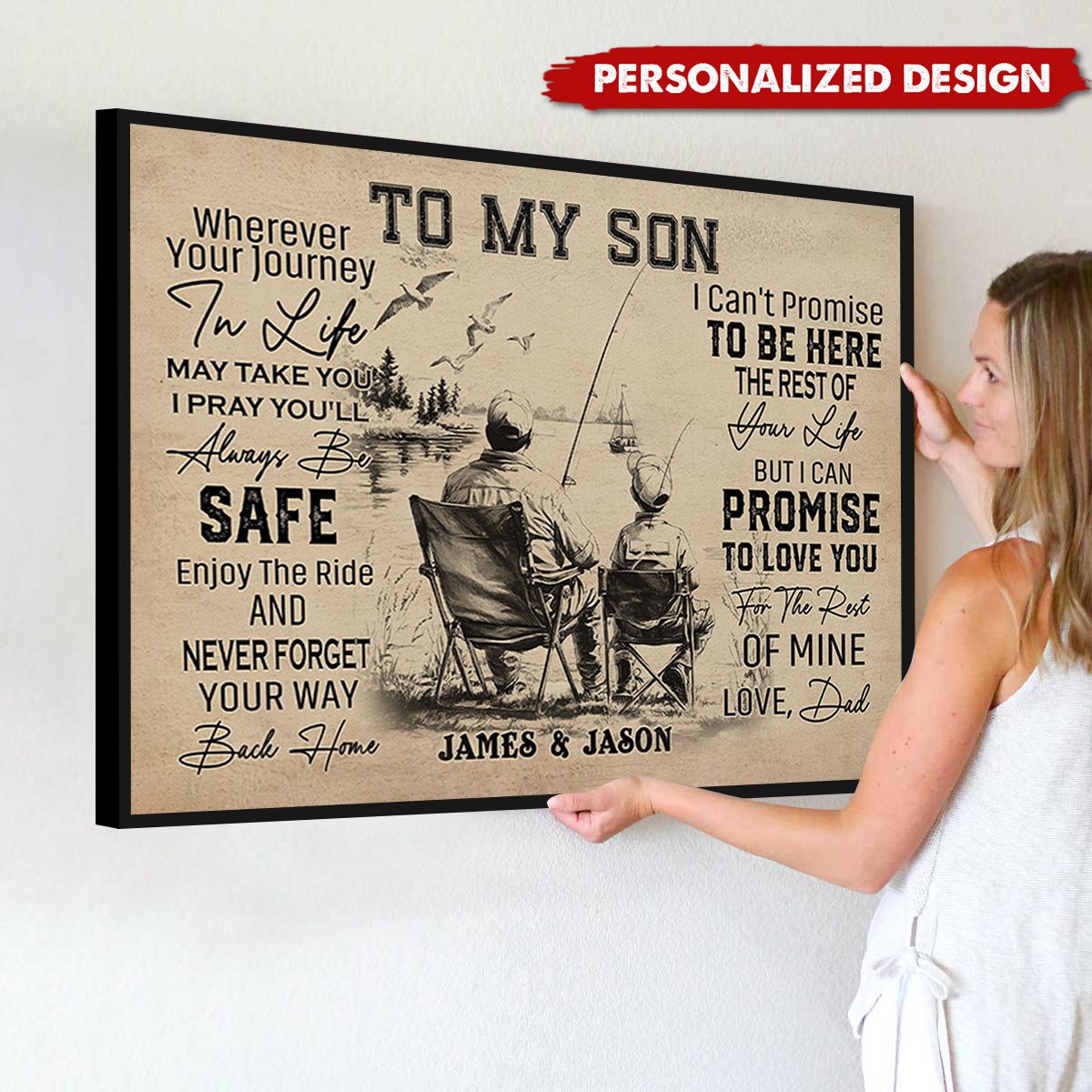 Personalized To My Son Fishing Poster / Canvas - Custom Gift for Fishing Fans