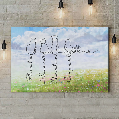 Personalized Adorable Cats Line Art Poster / Canvas - Unique Gift for Cat Lovers