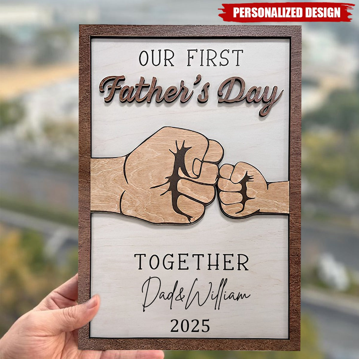 Personalized Fist Bump Wooden Sign - First Father’s Day Gift