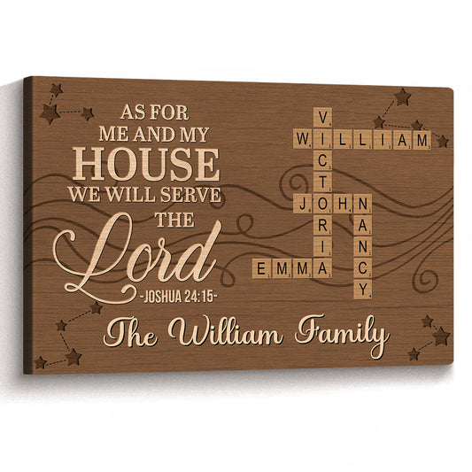 As For Me And My House We Will Serve The Lord  - Personalized Customized Crossword Puzzle Canvas / Poster