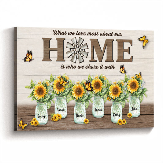 Customizable Family Canvas: "Our Home Is Who We Share It With" Wall Art