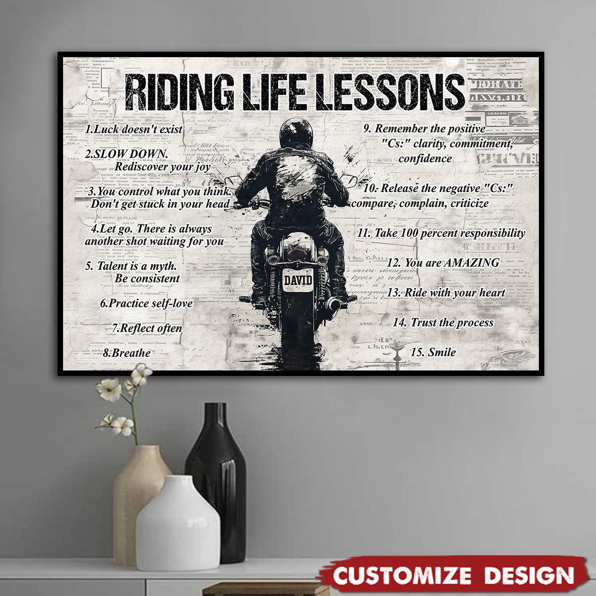 Personalized Quote Riding Life Lessons Poster / Canvas - Motivational Gift For Biker