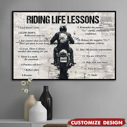 Personalized Quote Riding Life Lessons Poster / Canvas - Motivational Gift For Biker