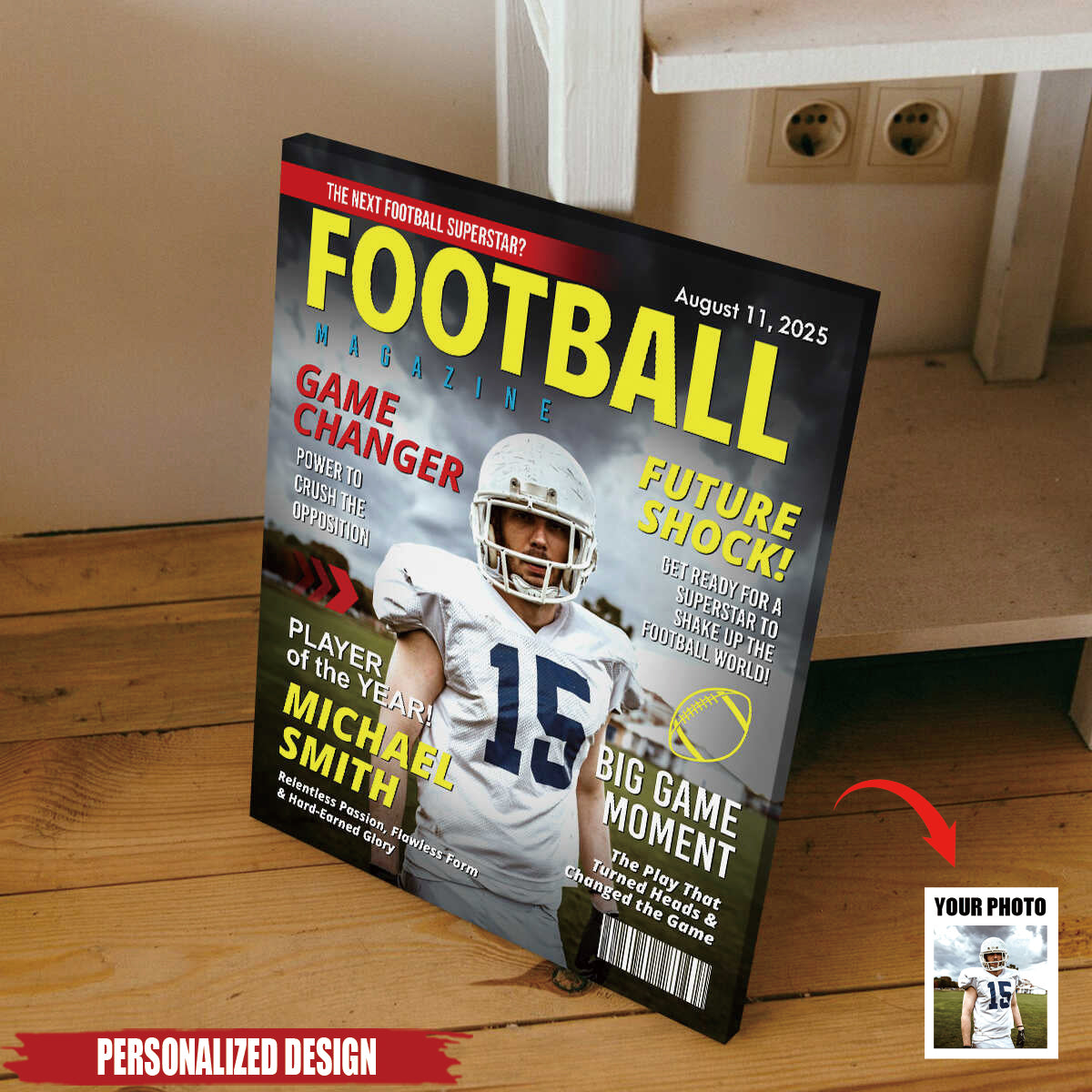 Custom Football Magazine Cover Poster / Canvas - Personalized Gift For Football Player