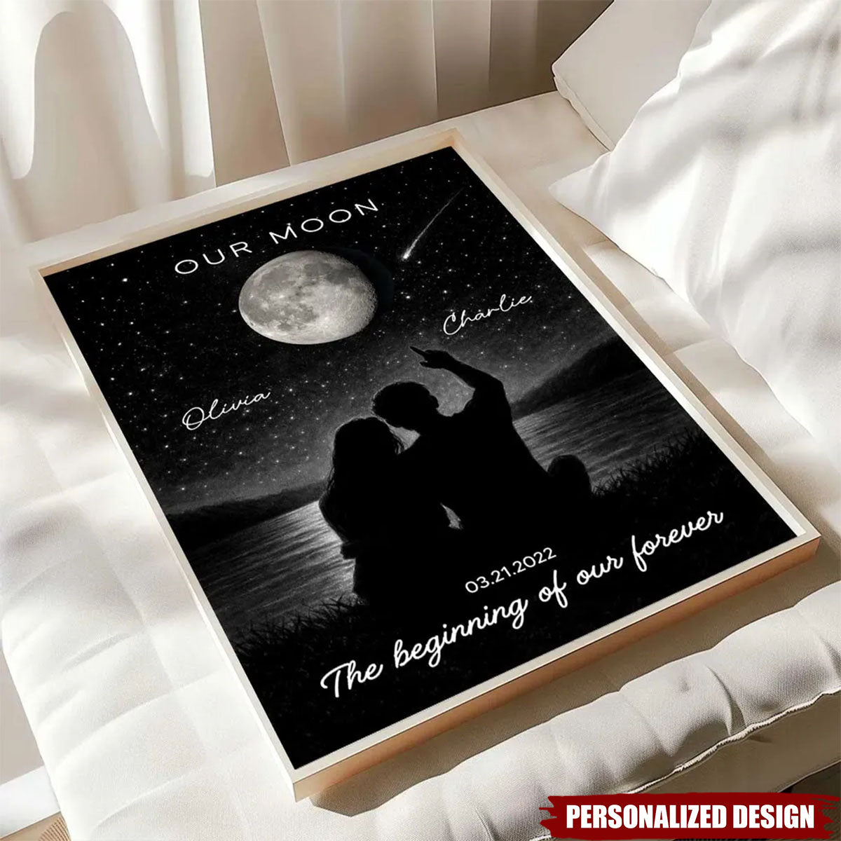 Personalized Night Sky Couple Moon Phase Poster / Canvas - Custom Valentine's Day Gift