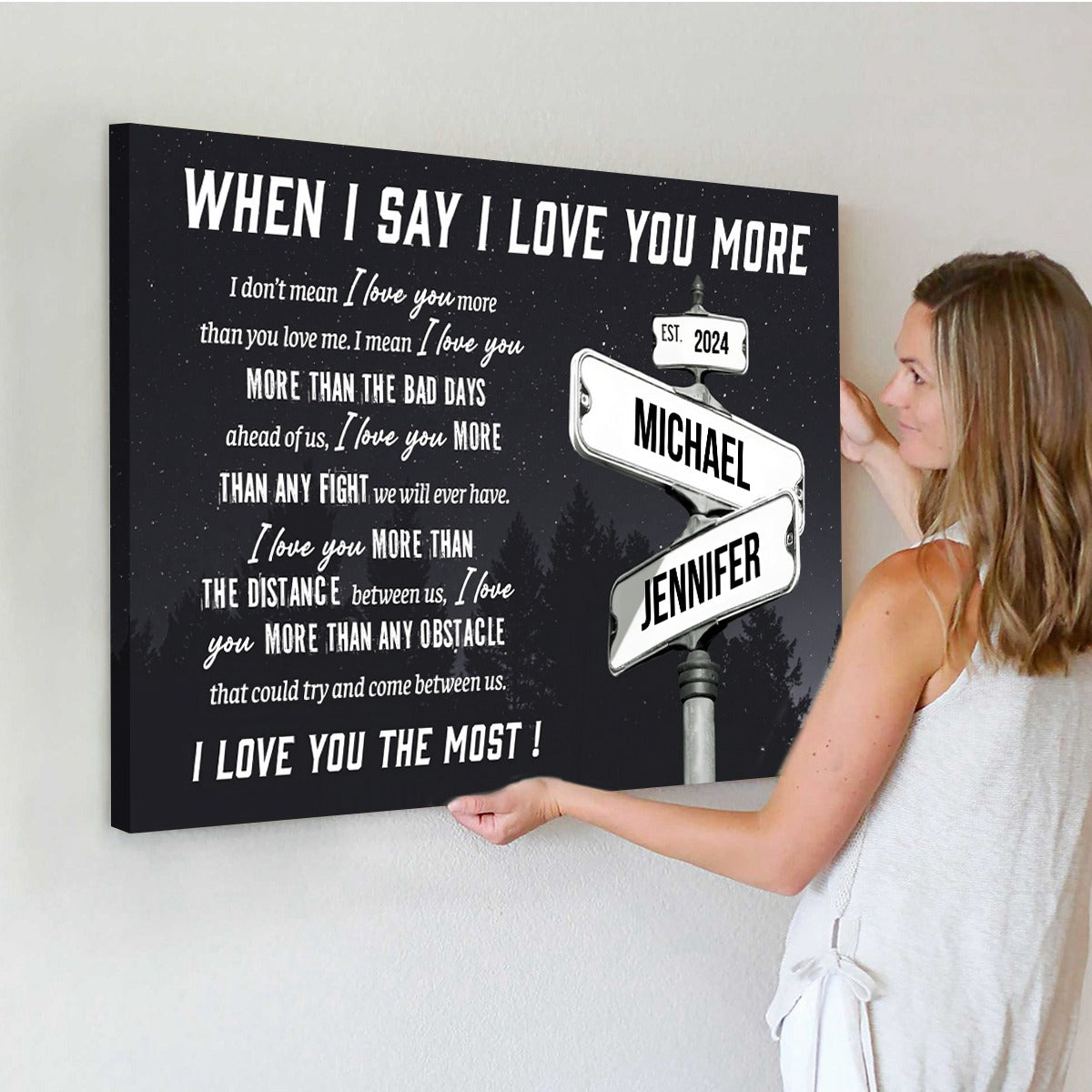 Personalized I Love You More Street Sign - Custom Names Date Canvas / Poster