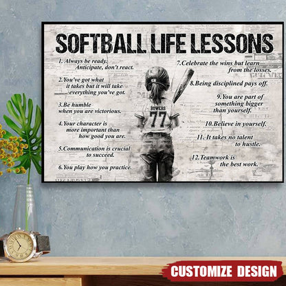 Personalized Softball Girl Poster / Canvas - Custom Gift For Young Softball Fans