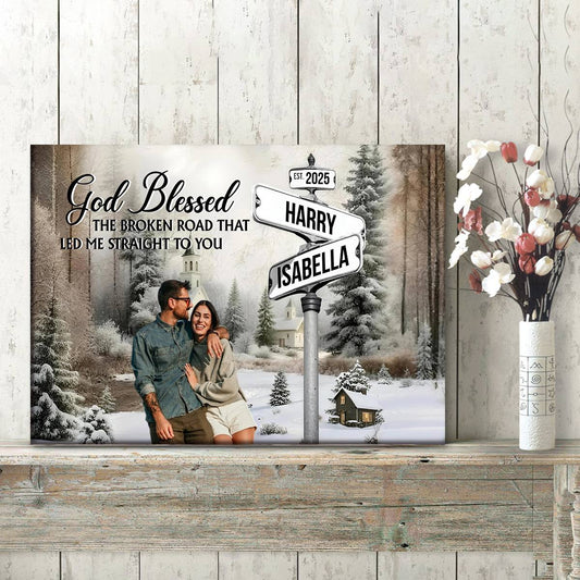 Classic Crossroad Of Love - Personalized Custom Couple Photo Anniversary Canvas / Poster