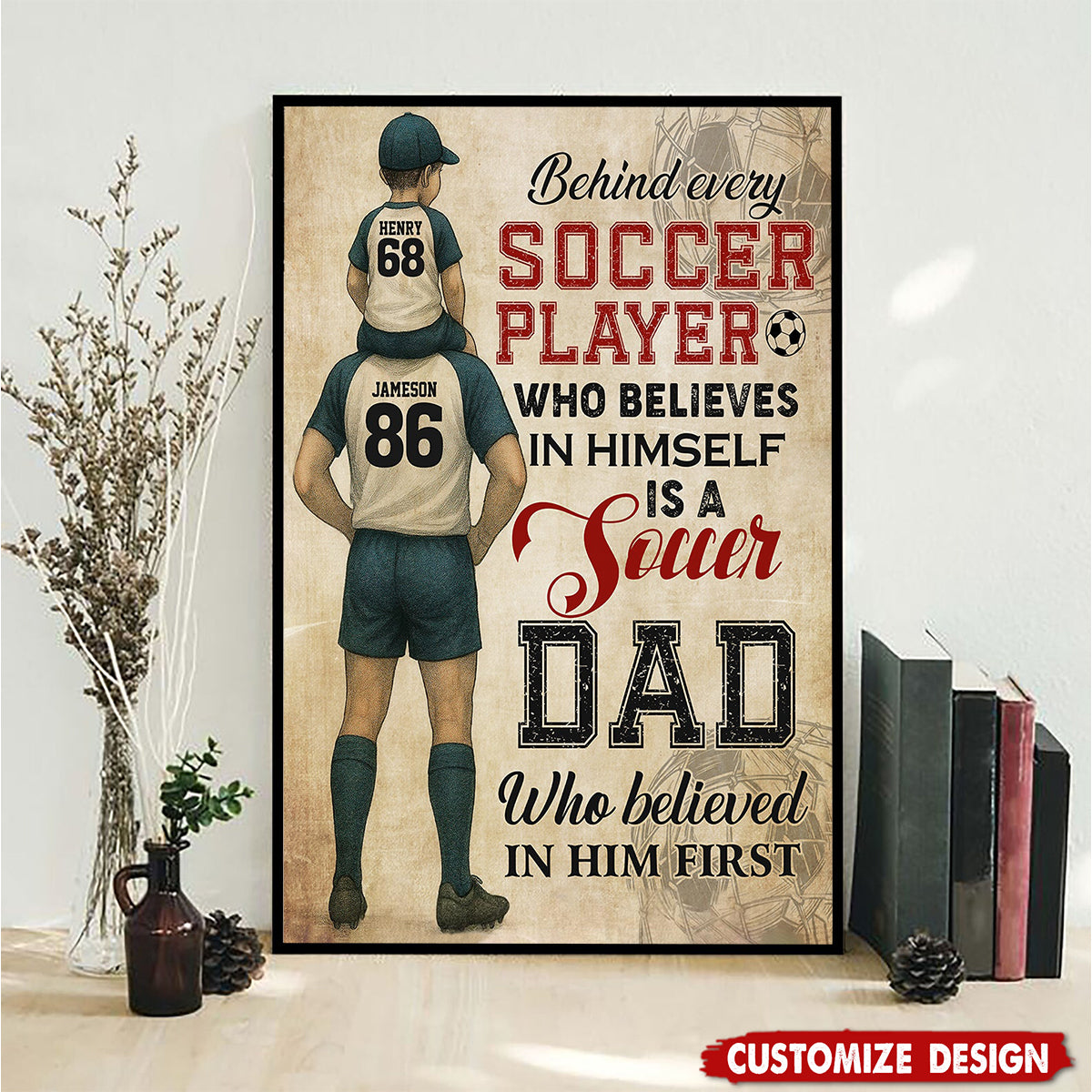 Personalized Soccer Dad & Son Poster / Canvas - Birthday or Father’s Day Gift for Soccer Fans