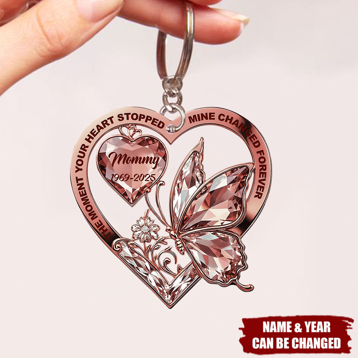 The Moment Your Heart Stopped Mine Changed Forever - Personalized Butterfly And Heart Acrylic Keychain