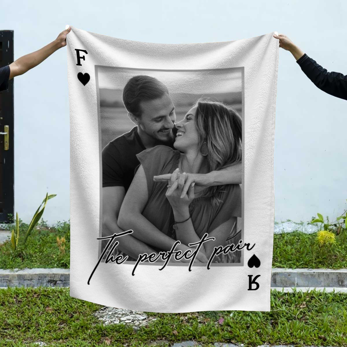 Personalized “Playing Cards” Photo Blanket - Custom Anniversary Gift for Couple
