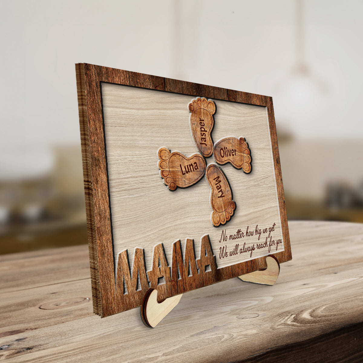 Plaque material and size view - Personalized Kids Feet Wooden Plaque