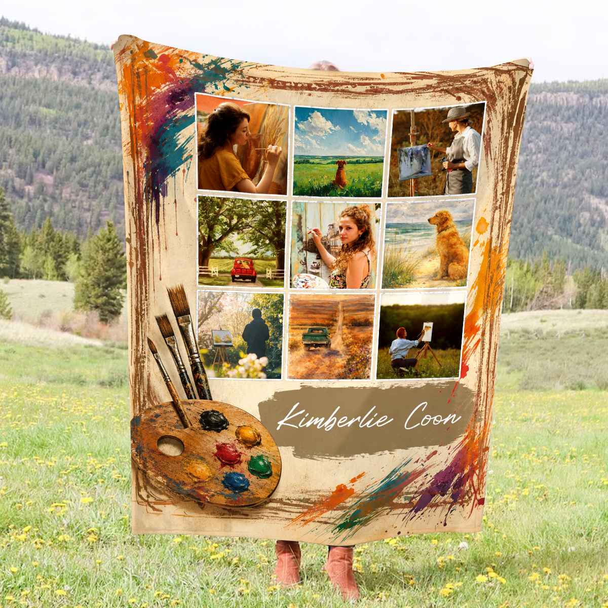 Custom Artist Portfolio Blanket - Personalized Painter Name Art Collage Throw for Creatives