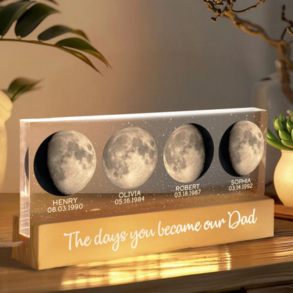 The Day You Became Our Dad - Personalized Custom Starry Moon Phase LED Night Light