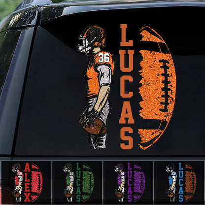 Decal / Sticker material and size view - Personalized Football Player Car Decal
