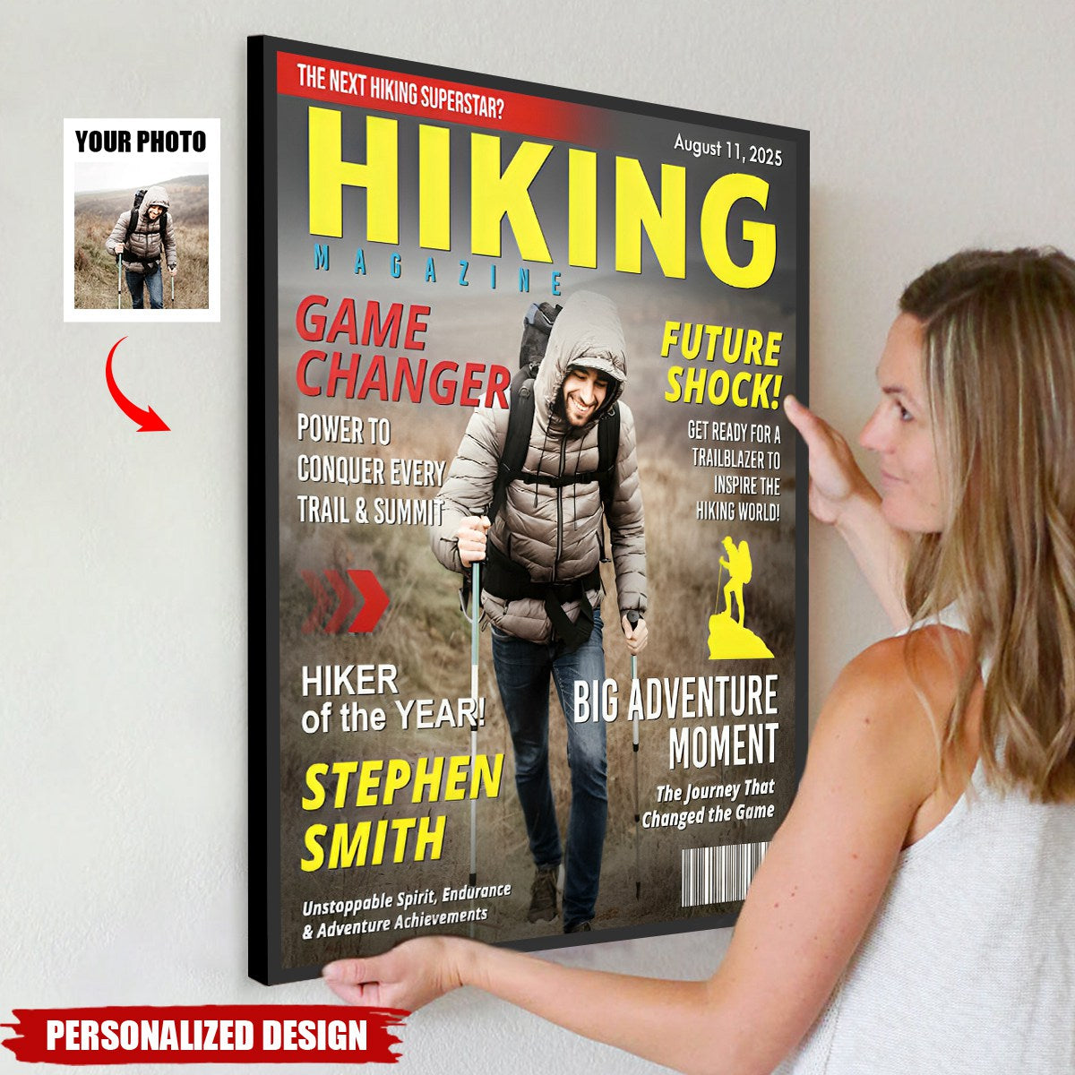 Custom Hiking Magazine Cover Poster / Canvas (Upload Your Photo) - Gift for Hiking Lovers