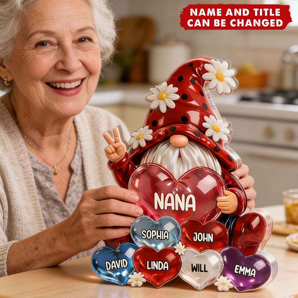 Grandma Gnome with Grandkids Names - Personalized Acrylic Block Plaque