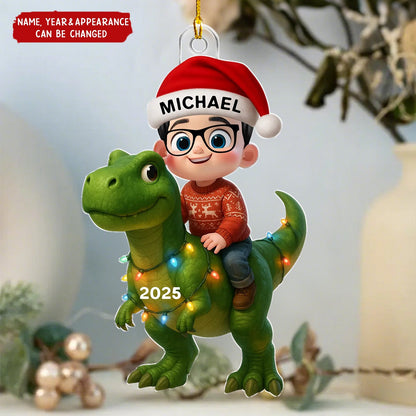 Personalized Dinosaur Christmas Ornament - Cute Kid Design