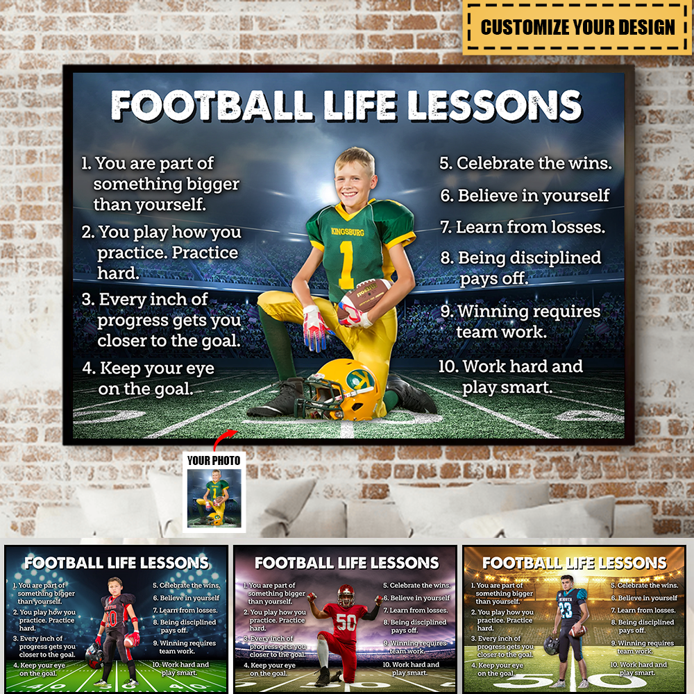 American Football Life Lessons - Personalized Custom Photo Poster / Canvas