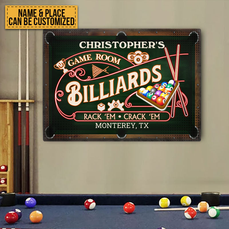 Billiards Game Room Neon - Personalized Custom Classic Metal Signs