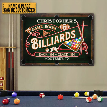 Billiards Game Room Neon - Personalized Custom Classic Metal Signs