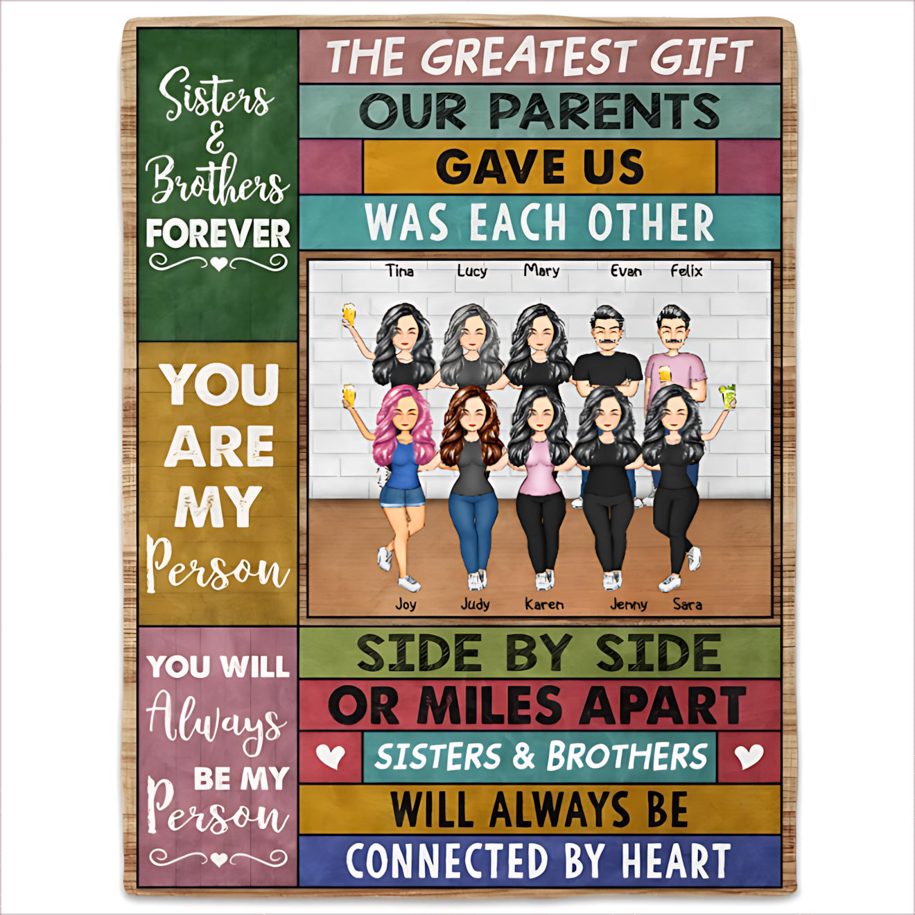 Personalized 'Side By Side Or Miles Apart' Sibling & Family Blanket