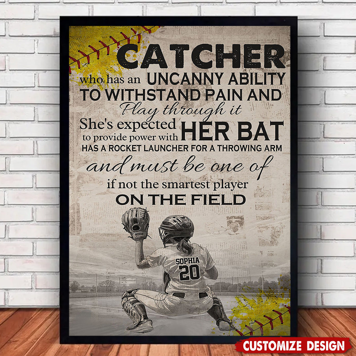 “Catchers Are Expected To Provide Power” - Personalized Softball Girl Poster / Canvas