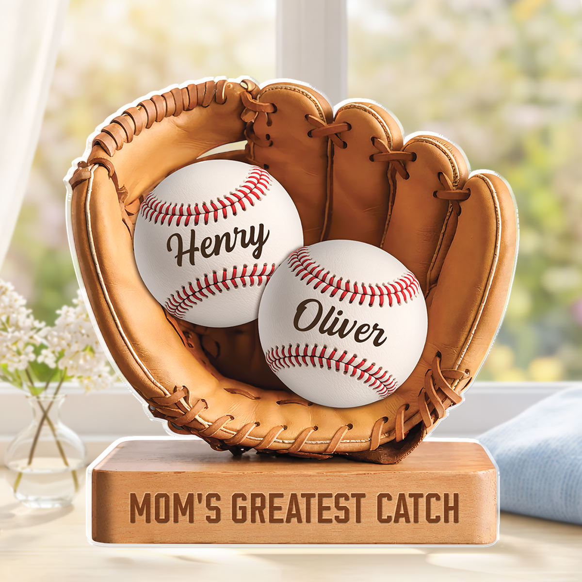 Personalized Mom’s Greatest Catch Baseball Acrylic Plaque - Custom Gift for Mom or Dad
