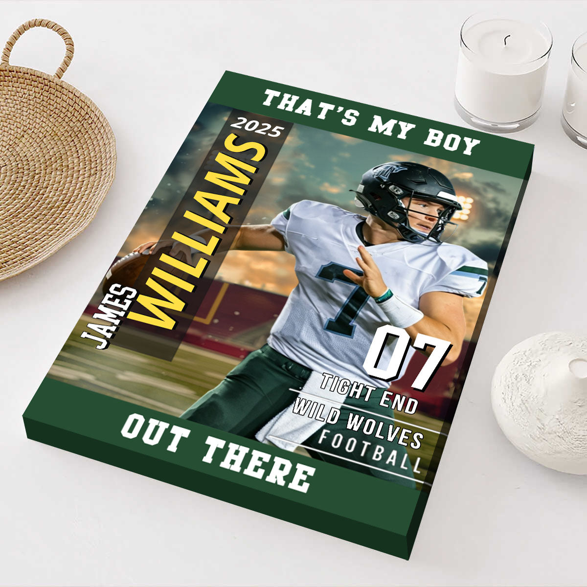 Custom Football Photo Canvas personalization view for Mom
