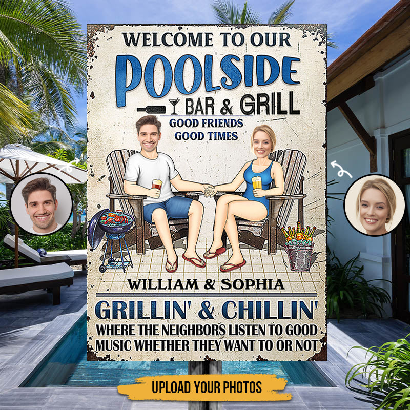 Custom Face Photo Swimming Poolside Decor - Personalized Custom Classic Metal Signs