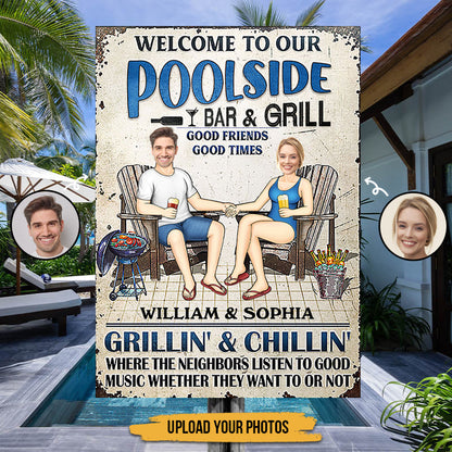 Custom Face Photo Swimming Poolside Decor - Personalized Custom Classic Metal Signs