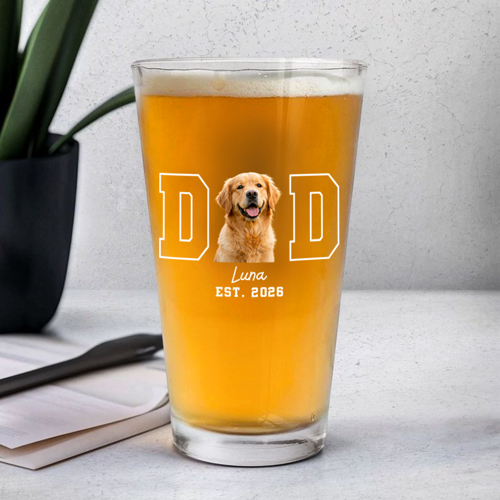Custom Dog Dad Beer Glass for Dad with personalized design details for meaningful gifting