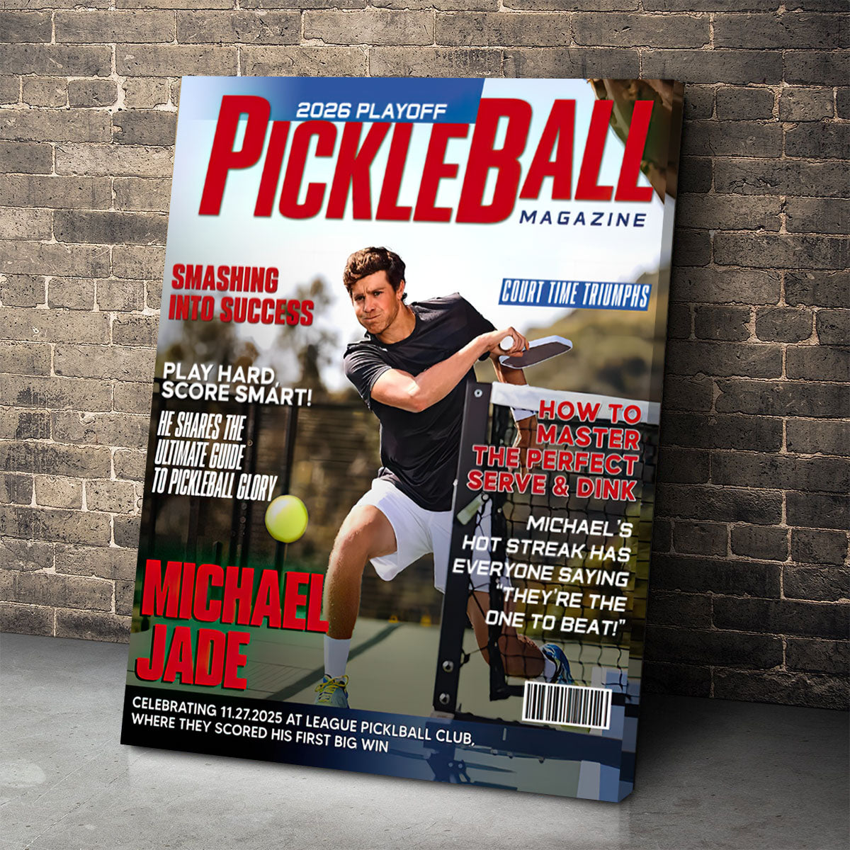 Personalized Pickleball Magazine Cover Poster / Canvas - Custom Sport Gift for Players