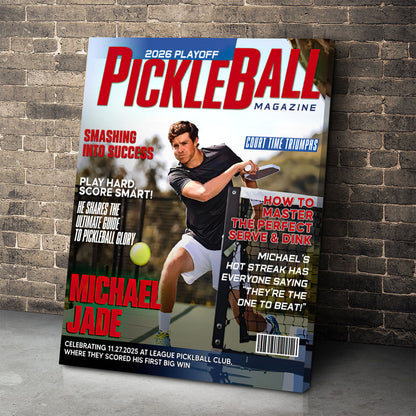 Personalized Pickleball Magazine Cover Poster / Canvas - Custom Sport Gift for Players
