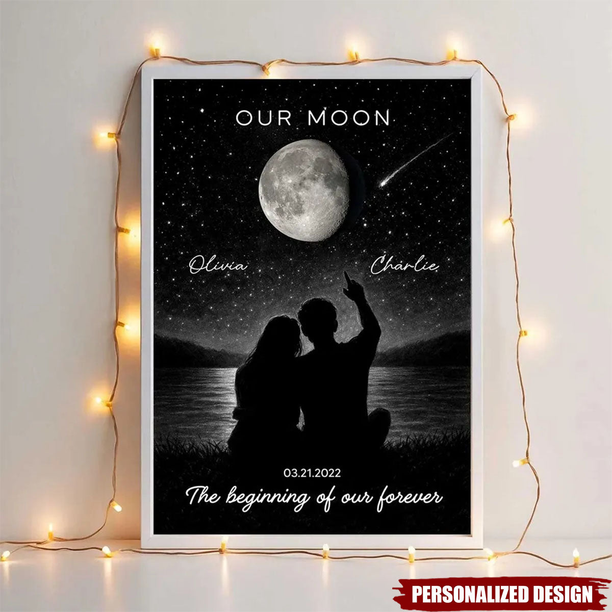 Personalized Night Sky Couple Moon Phase Poster / Canvas - Custom Valentine's Day Gift