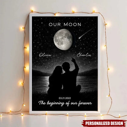 Personalized Night Sky Couple Moon Phase Poster / Canvas - Custom Valentine's Day Gift