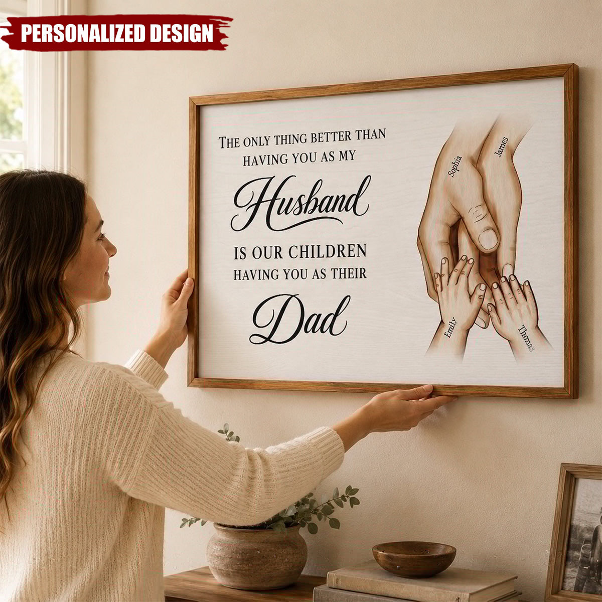 Personalized Husband And Dad Hands Canvas for Husband with personalized design details for meaningful gifting image 7