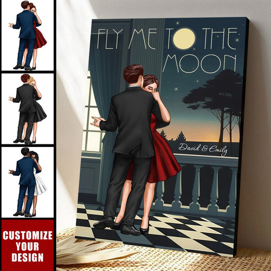 Personalized Couple Dancing In Moonlight Poster / Canvas - Custom Couple Anniversary Gift