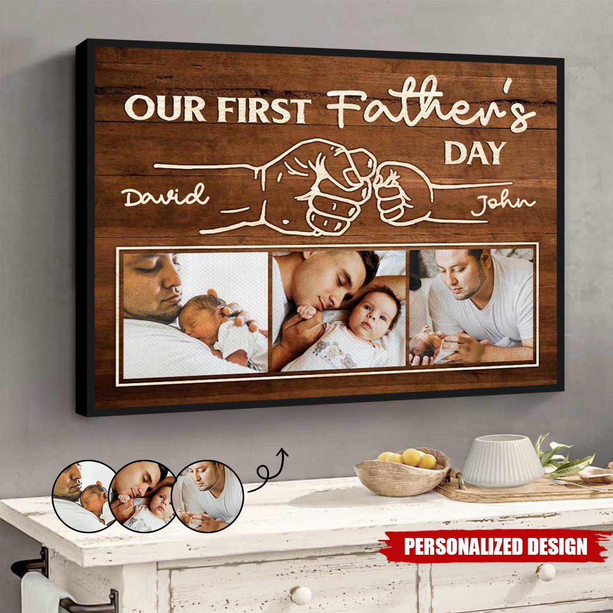 Personalized First Father’s Day Fist Bump Canvas / Poster - Custom Gift for New Dad