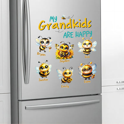Personalized "My Grandkids Are Happy" Bee Sticker - Custom Grandchildren Names Honeybee Decal for Refrigerator, Kitchen Decor - Unique Gift for Grandparents