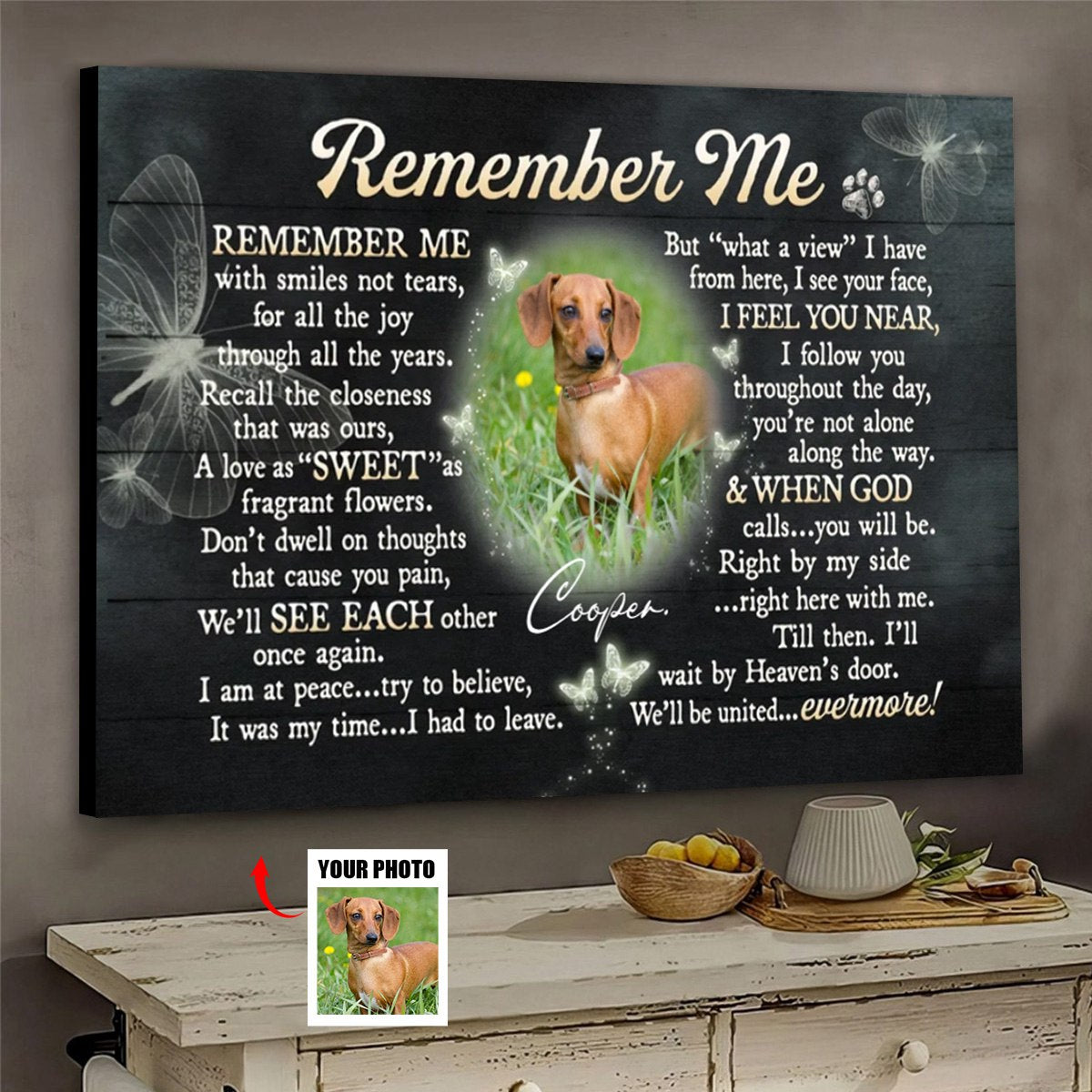 Personalized “Remember Me” Dog Memorial Canvas / Poster - Custom Photo Remembrance