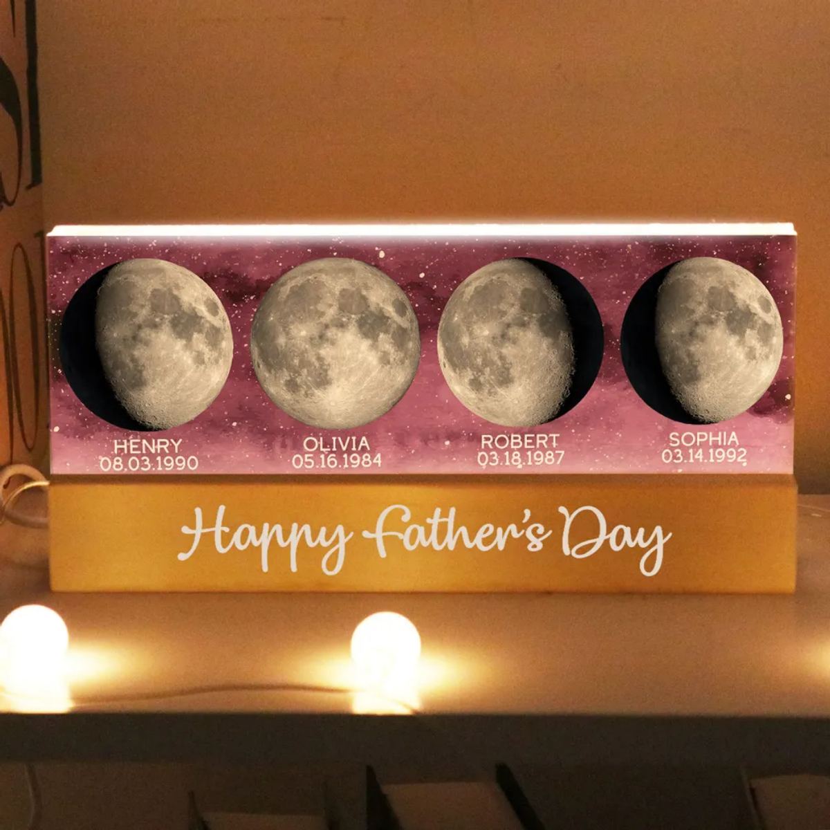 The Day You Became Our Dad - Personalized Custom Starry Moon Phase LED Night Light
