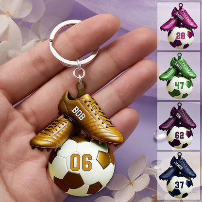 Personalized Soccer Keychain - Custom Name & Jersey Number Gift for Fans