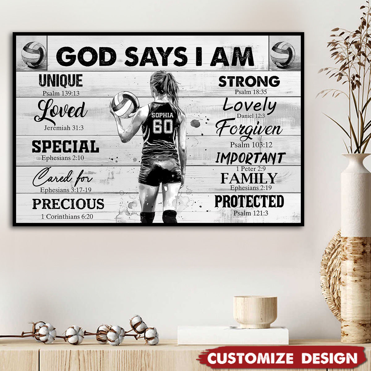 “God Says I Am” Personalized Volleyball Poster / Canvas - Custom Gift for Girls & Volleyball Lovers