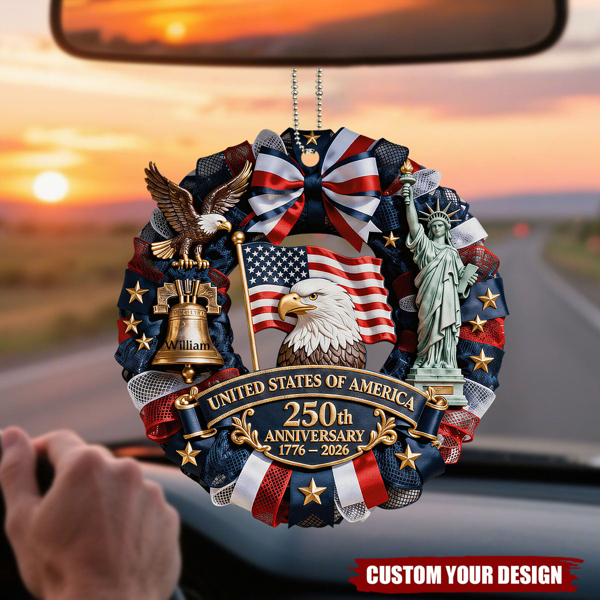 US 250th Anniversary - Personalized Patriot Car Ornament