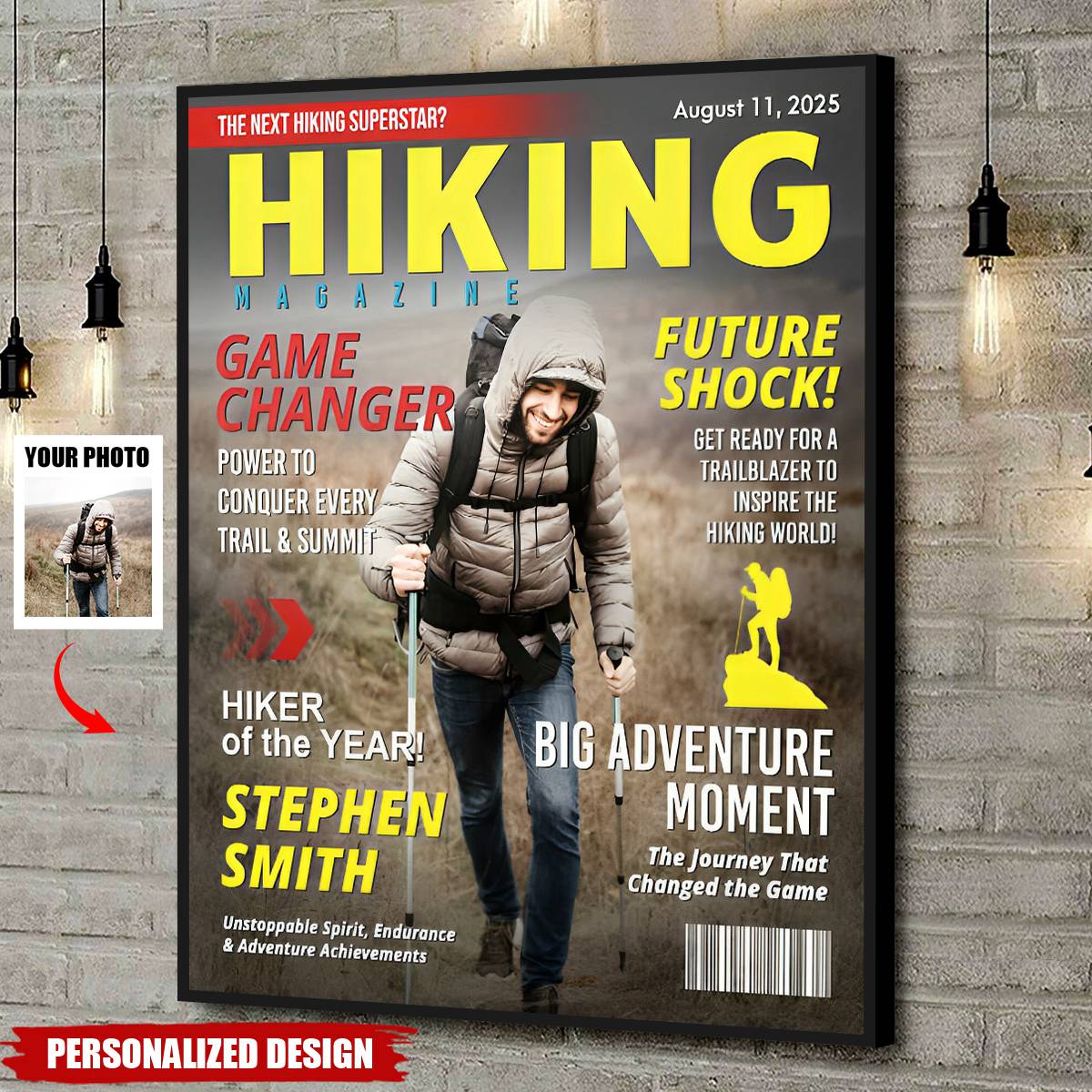 Custom Hiking Magazine Cover Poster / Canvas (Upload Your Photo) - Gift for Hiking Lovers